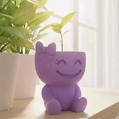 Lustiger Blumentopf mit Schleife "Lotta" Deko Pflanzkübel wasserdicht 11 Farben - Bild 1 von 4