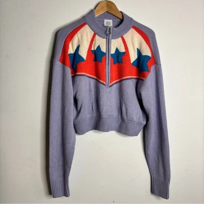 Suéter Urban Outfitters Jesse Media Cremallera Lavanda Púrpura Azul Estrellas Talla M Nuevo con Etiquetas Foto 1 de 4