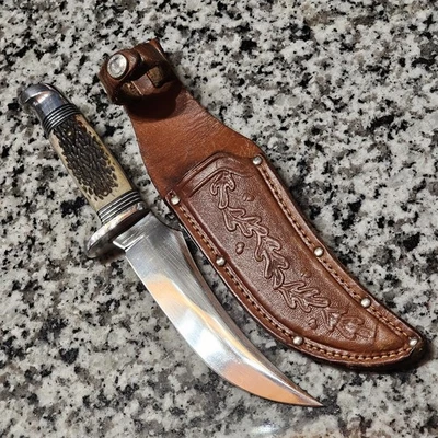 RARE 9 1/2" WESTERN Cutlery S-639 Fixed Blade Hunting Knife w/ Leather Sheath - Image 1 of 4