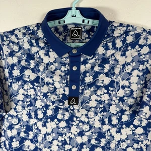 Deolax Poloshirt Herren Large blau weiß Golf Performance Stretch Blumenmuster - Bild 1 von 8