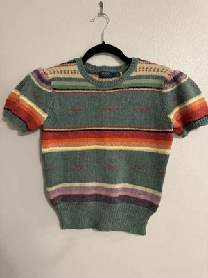 Polo Ralph Lauren Striped Short Sleeve Knit Sweater Size S Southwest Pullover - Image 1 of 4