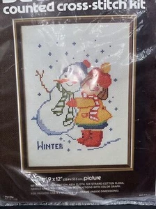Bucilla Christmas Snowman & Little Girl Cross Stitch Pattern #48699 New Package - Picture 1 of 4