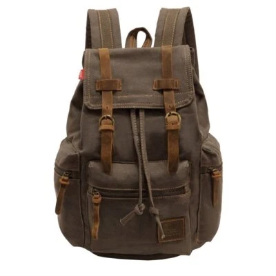 Weinlese-Unisex beiläufiger lederner Rucksack-Segeltuch-Rucksack-Rucksack-Sch... - Bild 1 von 4