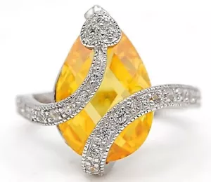 6CT Treated Yellow Sapphire & Topaz 925 Sterling Silver Ring Sz 6 I1-9 - Picture 1 of 3