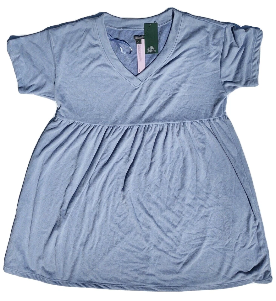 Wild Fable Juniors Washed Blue Babydoll Short Sleeve Sweatshirt Dress Medium