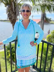 CABANA LIFE Coastal Cottage Hooded Cover Up Dress Size XL UPF 50 - Picture 1 of 12