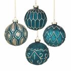 Heaven Sends Set of 4 Turquoise Gold Glass Christmas Tree Bauble Decorations