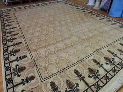 12x15 12x16  Pakistani Floral Oriental Area Rug wool palace oversize Beige Gold  - Image 1 of 4