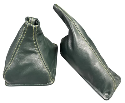 Polaina de freno de mano Gear para Lotus Elan M100 S1 89-95 cuero verde puntada amarilla - Imagen 1 de 4