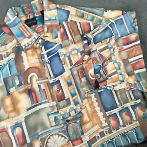 Structure 90s Silk Shirt Men Large Short Sleeve Italian Deco Relaxed Fit Vintage - Picture 1 of 7