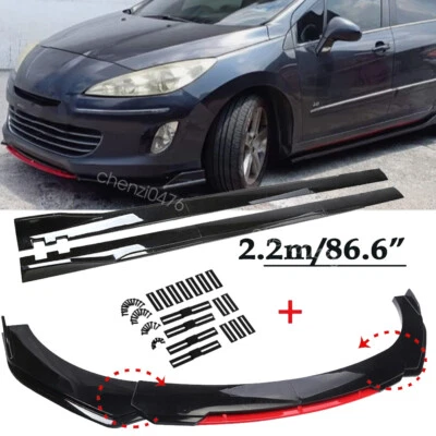 For Peugeot 301 308 408 508 Front Bumper Lip Spoiler Diffuser & 86.6"Side Skirts - Image 1 of 4