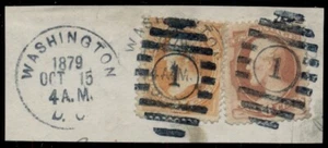 US #186, 189, 6¢ & 15¢ tied by Washington D.C. duplex cancel on small piece, VF - Picture 1 of 1