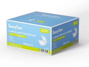 Contenedor con bisagras desechable Sunnycare Clamshell MFPP 8x8, 1 COMPT, blanco, 150ct - Imagen 1 de 3