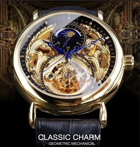 ⌚ Forsining Men’s Automatic Self Winding Moon Dial Self Winding Business Watch - Picture 1 of 12
