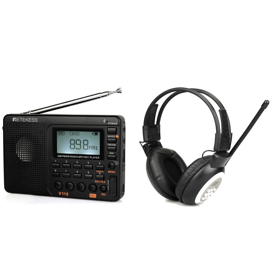 V115 Portable AM/FM Radio MP3 TR101 Foldable Headset Stereo Headphone Xmas Gifts - Image 1 of 4