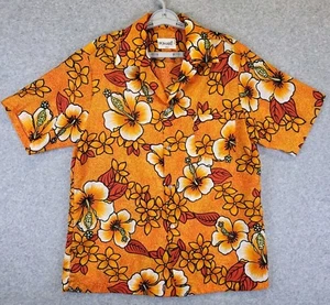 Vintage Pomare Hawaiian Shirt Mens Large Bright Flower Hilo Hattie USA Made 80's - Picture 1 of 6