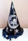 VNTAGE HALLOWEEN CARDBOARD/CREPE PAPER GLITTERED WITCH HAT: STARS/HALF MOON/CAT