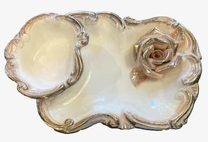 California USA Pottery Two Tier Chip Dip Server Serving Bowl Set Roses MCM - Picture 1 of 9