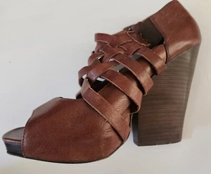 Dolce Vita High Heel Brown Leather Open Toe Strappy Buckle Shoes Sz 7 - Picture 1 of 10