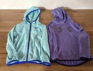 2 Girls Youth Small YS 6 Under Armour Hood Pullover Sweatshirts Blue and Purple - Picture 1 of 7