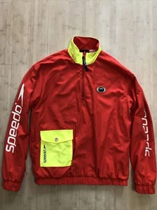 FLAWS Speedo Forever 21 Windbreaker Jacket Red Pullover 1/4 Zip Mock Neck Mens S - Picture 1 of 10