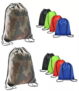 Camo Plain Drawstring Bag Sports Gym Sack Swim School PE Kit Shoe Bag - Picture 1 of 16