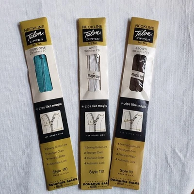 Lot of 3 Neckline Talon Metal Zippers 20 Inches White Brown Turquoise Vintage - Image 1 of 4