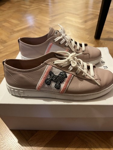 RRP €680 Designer MIU MIU scarpe da ginnastica in pelle US8 5 UK6 EU38 strass