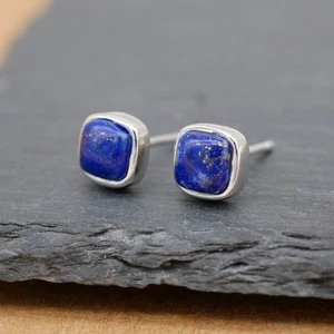 Lapislazuli quadratische Ohrstecker Damen Ohrringe 925 Sterling Silber A1606 - Bild 1 von 8
