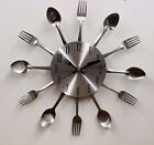 Small  Aluminium Finished Cutlery  Spoon & Fork Wall Clock -13" Diameter -Ob951