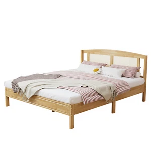 Holzbett Doppelbett 160 x 200 cm Kiefernholz Massiv Bettgestell mit Lattenrost - Bild 1 von 12