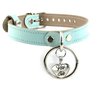 Aqua Adore Blue Leather Collar Custom Engraved Heart Pendant Steel Col40AqS - Picture 1 of 4