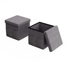 Foldable Storage Cube Ottoman with Pockets Pair Charcoal Gray Indoor 11.35 lb