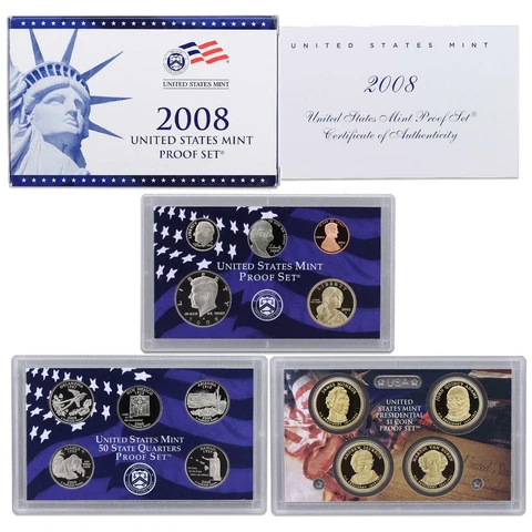 2008 S Proof Set Original Box & COA 14 Coins CN-Clad Cover