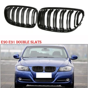 Gloss Black Front Kidney Twin Slat Grill For BMW 3Series E90 E91 LCI 09-11 4D - Picture 1 of 10