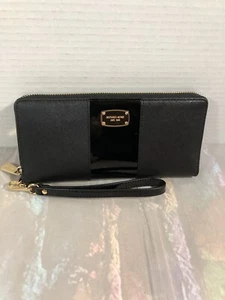 Retro Vintage Michael Kors Jet Set Black Leather Travel Wallet Wristlet - Picture 1 of 12