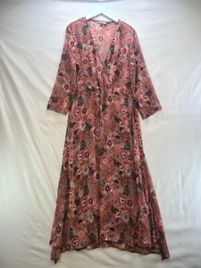 Joe Browns Maxi Dress Size 16 Pink Floral Sheer Gypsy Boho Long Sleeve V Neck - Picture 1 of 9