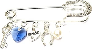 Prendedor de boda algo viejo, nuevo, prestado, azul por equilibrio, en caja buena suerte - Imagen 1 de 4