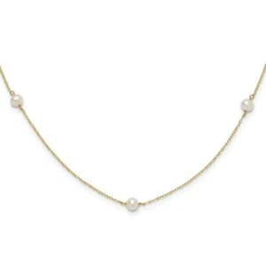 14K Solid Yellow Gold 4mm White Round Freshwater Cultured Pearl 5 Station 15.... - Picture 1 of 13