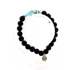 Armband Larimar Von Republik Dominikanische + Perlen Schwarz Onyx Matt 8 Made IN - Bild 1 von 7