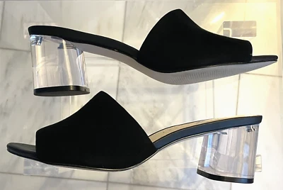 KATY PERRY MULA DE GAMUZA NEGRA CON TACÓN LUCITE BLOCK TALLA 10 Foto 1 de 4