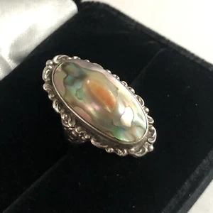 Vintage Signed STERLING Abalone Blister Pearl Ring Size 4.5 READ LISTING - Picture 1 of 11