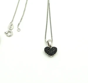 Anhänger kleines Herz mit schwarzen Spinell Steine Box  Kette Silber925 Geschenk - Bild 1 von 7