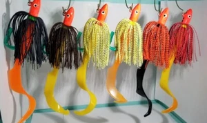 3oz ESOX MAGNUM TACKLE Red-Orange Magnum Jig Leopard 8/o hook 8" Super Grub - Picture 1 of 6