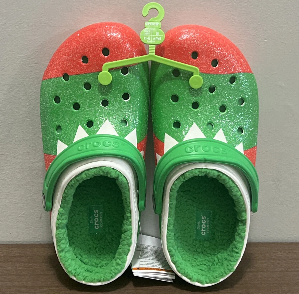 Crocs Classic Lined Holiday Christmas Elf Clogs Shoes Size M5/W7 206913-90H