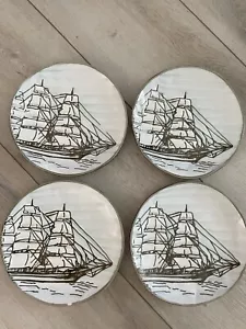 Spectrum Designz Embossed Shiny Matte Coastal Sketchbook Salad Plate Set 4 NEW - Picture 1 of 8