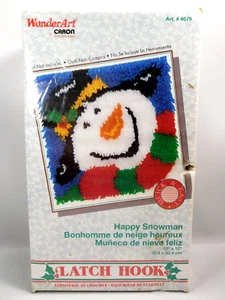 Vintage Latch Hook Kit Christmas Snowman WonderArt 4679 Quick & Easy NEW - Picture 1 of 16