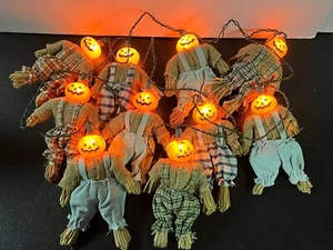 (10) Lillian Vernon Halloween Scarecrow Jack O Lantern Blow Mold String Lights - Picture 1 of 5
