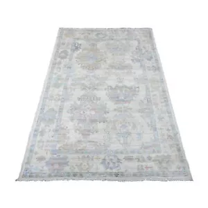 4'x6' White Afghan Angora Oushak Leaf Design Hand Knotted 100% Wool Rug R20493 - Picture 1 of 6
