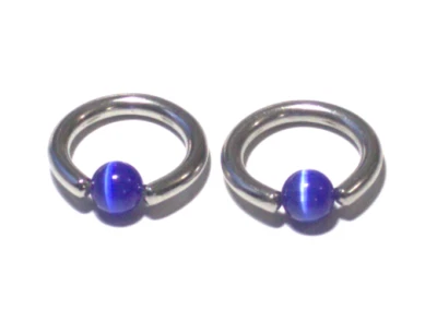 2 - 10g 1/2 Surgical Steel 316L Blue Cat Eye Captive Bead Rings ONLY 5 Pair Sexy - Image 1 of 4